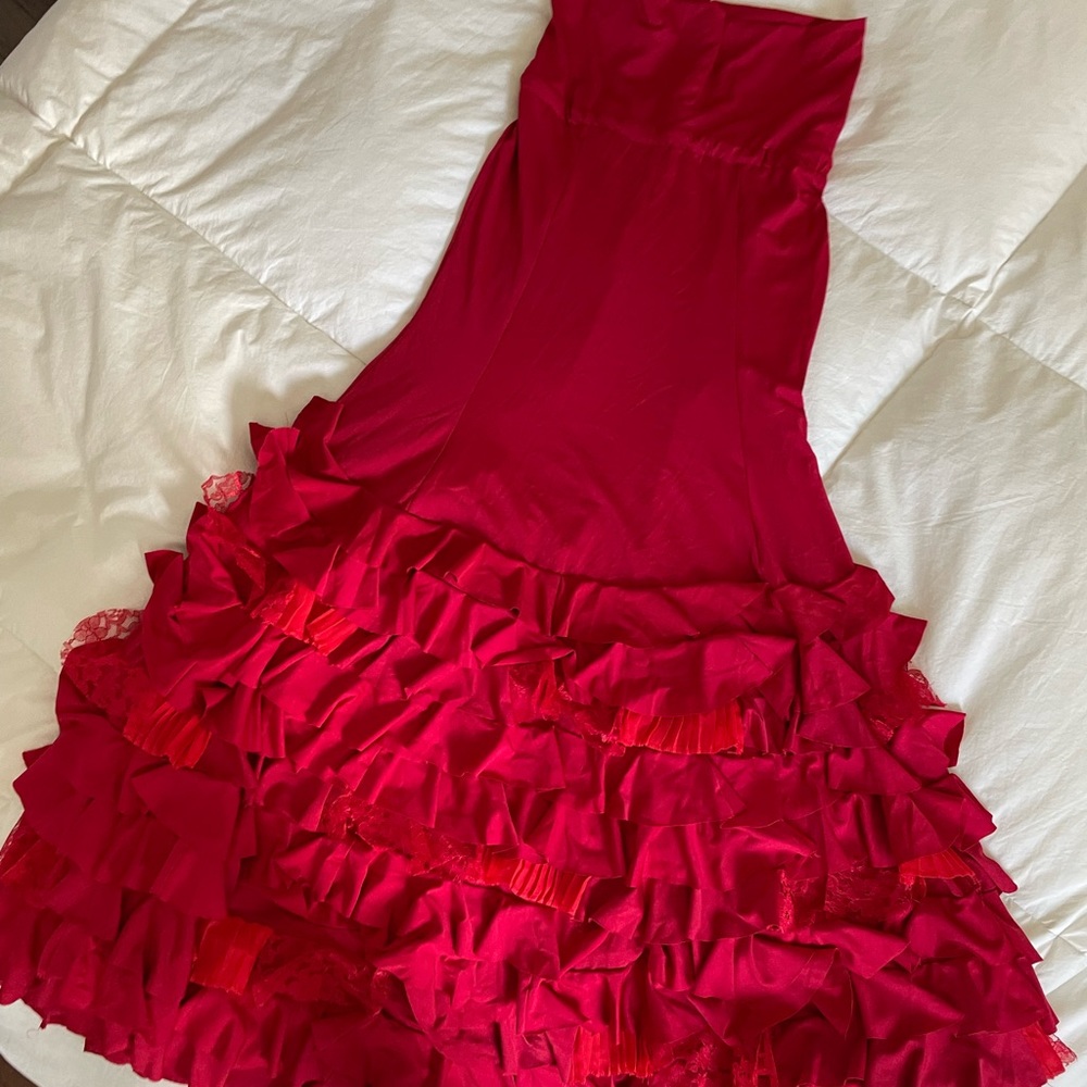 Red hand made flamenco skirt size L